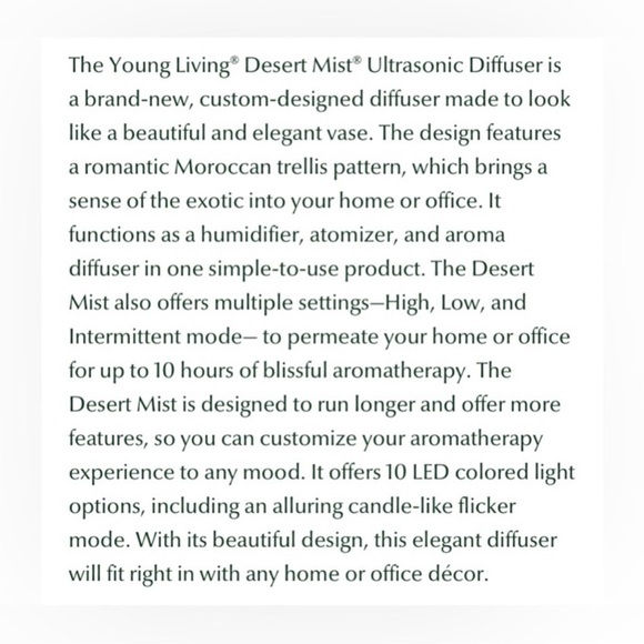 Young Living YL Essential Oils Desert Mist Ultrasonic Home Diffuser Vase Shaped - Picture 6 of 7